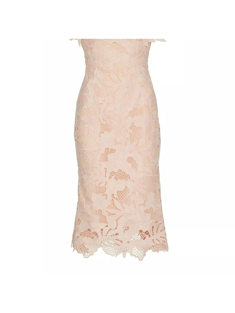 LELA ROSE~LEAF GUIPURE LACE RUFFLE SKIRT DRESS~MIDI~BLUSH~SZ 12~EUC - Picture 4 of 9
